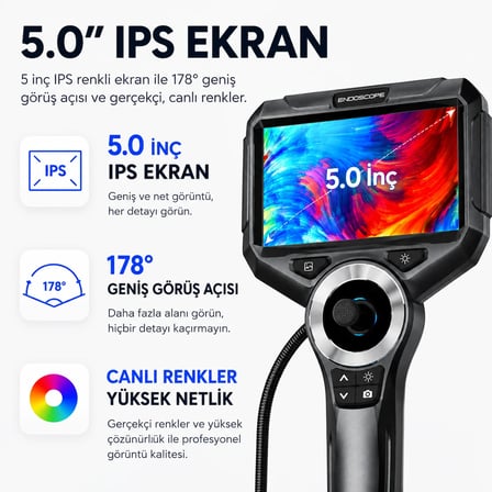 Uninet S50 5 İnç Ekranlı 4 Yönlü Eklemli Endüstriyel Endoskop Kamera 1 Metre