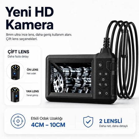 Uninet 30 Metre Çift Lensli Endoskop Kamera 4.3 inç LCD Ekran 1080p