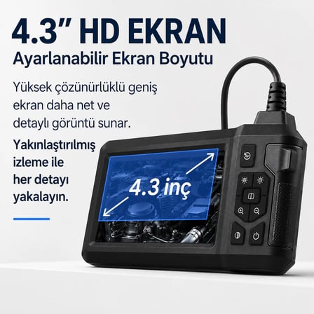Uninet 30 Metre Çift Lensli Endoskop Kamera 4.3 inç LCD Ekran 1080p