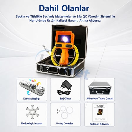 Uninet 30 Metre Çift Lensli Endoskop Kamera 7 inç LCD Ekran PTZ DVR Kayıt
