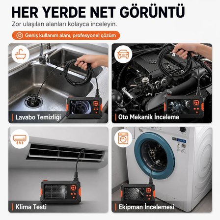 Uninet 5 Metre 3 Kameralı 5 inç HD Ekranlı Kayıtlı Endoskop Kamera