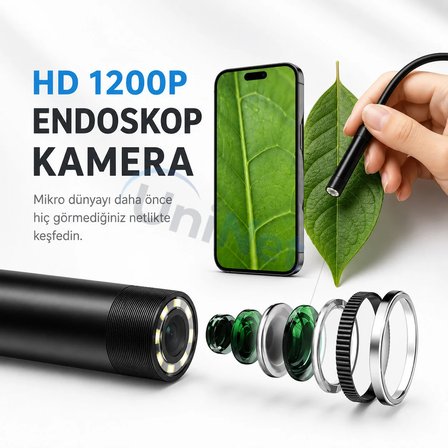 Uninet 3 Kameralı Endoskop Kamera 5 Metre Wifi HD Yılan Kamera