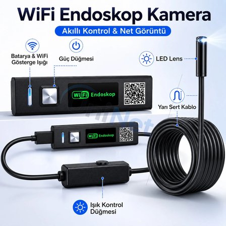 Uninet 3 Kameralı Endoskop Kamera 5 Metre Wifi HD Yılan Kamera