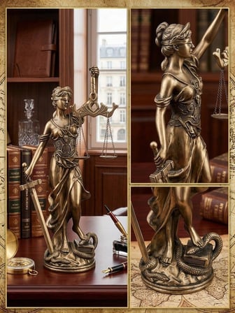 Adalet Terazisi Themis Heykeli – Gold Renkli Dekoratif Biblo Heykeli 30cm