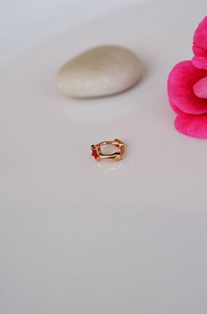 Halka Model Kırmızı Renk Mini Yıldızlı Tragus Piercing Helix