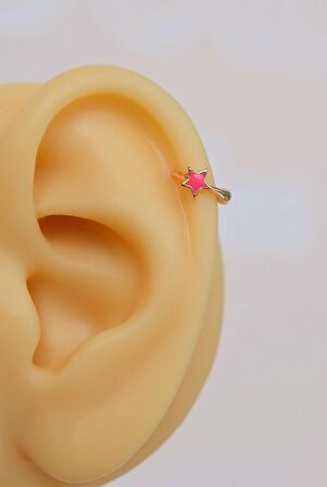 Halka Model Pembe Renk Mini Yıldızlı Tragus Piercing Helix