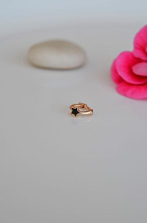 Halka Model Siyah Renk Mini Yıldızlı Tragus Piercing Helix