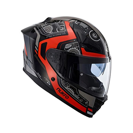 Nukro  Combat Red Black Kapalı Kask