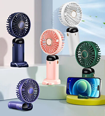 Mini El Fanı 5 Kademeli Dijital Led Göstergeli Boyun Askılı Mini Klima Vantilatör