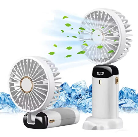 Mini El Fanı 5 Kademeli Dijital Led Göstergeli Boyun Askılı Mini Klima Vantilatör