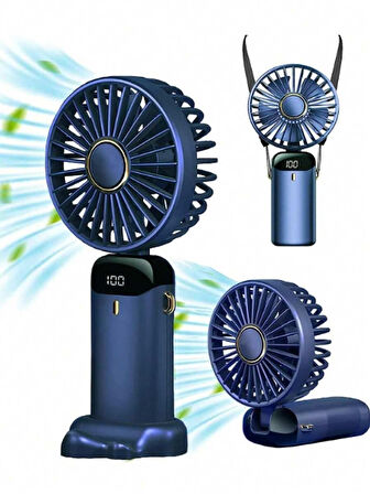 Mini El Fanı 5 Kademeli Dijital Led Göstergeli Boyun Askılı Mini Klima Vantilatör