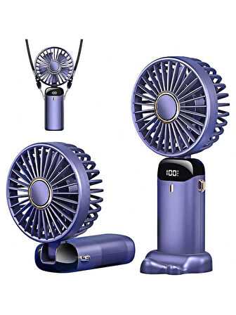 Mini El Fanı 5 Kademeli Dijital Led Göstergeli Boyun Askılı Mini Klima Vantilatör