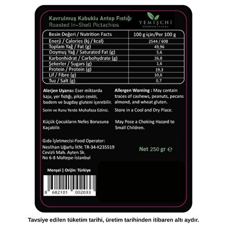 Kavrulmuş Kabuklu Antep Fıstığı – Geleneksel Lezzet (250 gr)