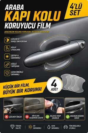 YMÇ DETAILING & AUTOMOTIVE Araba Kapı Kolu Koruyucu Film 4’lü Set – Şeffaf Çizilme Önleyici Koruma
