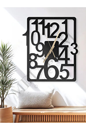 Dekoratif Türkçe Rakamlı Sessiz Siyah Metal Duvar Saati 45x39cm