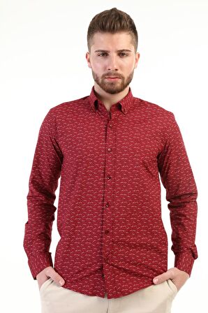 Erkek Kuş Desenli Slimfit Gömlek