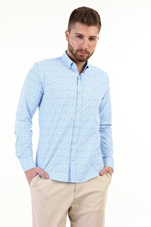 Erkek Kuş Desenli Slimfit Gömlek
