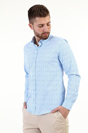 Erkek Kuş Desenli Slimfit Gömlek