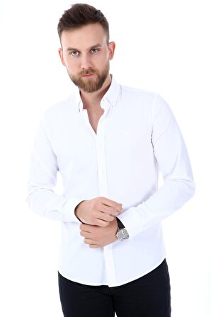 Düğmeli Yaka Uzun Kol Erkek Gömlek