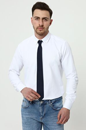 Düğmeli Yaka Uzun Kol Erkek Gömlek