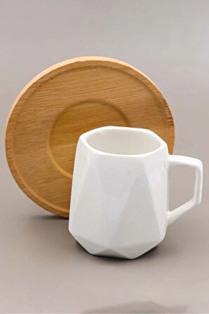 Bambu Cam Matara & Beyaz Geometrik Fincan & Bademli Kurabiye & 2'li Türk Kahvesi Hediye Seti