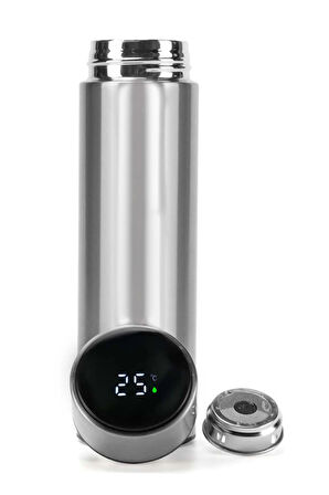 Gümüş Renk Dereceli Termos & Rebul Kolonya & Siyah Kartlık & Godiva Napoliten Çikolata Hediye Seti