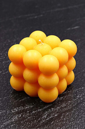 Modern Sarı Kupa & Bademli Kurabiye & Turuncu Bubble Mum Hediye Seti