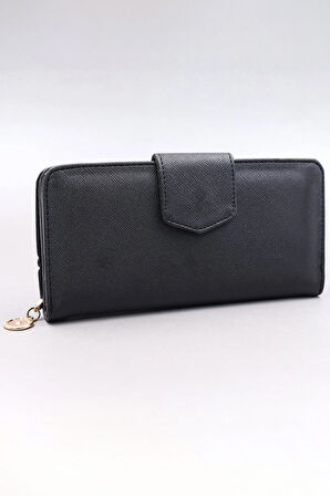 Siyah Kadın Cüzdan & Gümüş Renk Kare Baget Kolye & Kırmızı El Aynası Hediye Seti