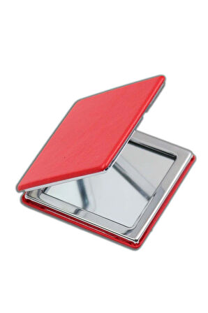 Siyah Kadın Cüzdan & Gümüş Renk Kare Baget Kolye & Kırmızı El Aynası Hediye Seti