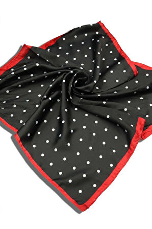 Siyah Defter & Gümüş Renk Detaylı Tükenmez Kalem & Kırmızı Siyah Renk Puantiyeli Fular Hediye Seti