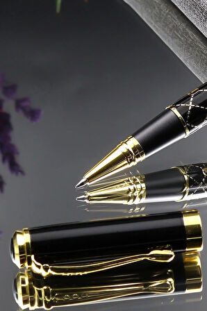 Gold Renk Karo Desen Siyah Roller Kalem