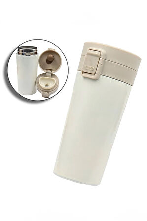 350 ML Kilitli Beyaz Çelik Termos & Siyah Kupa & Siyah Çerçeve & Bademli Kurabiye Hediye Seti