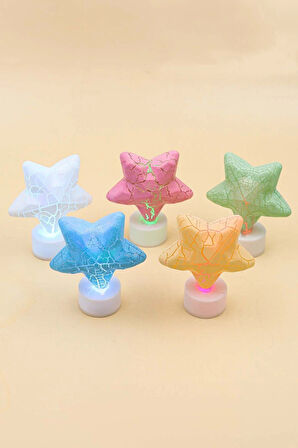 Renkli Yıldız Işık & Beyaz Fincan & Kurabiye Hediye Seti