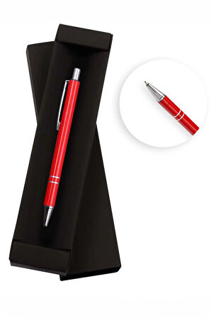 Gümüş Detaylı Kırmızı Tükenmez Kalem & Kırmızı Siyah Puantiyeli Fular & Kırmızı Fincan Hediye Seti