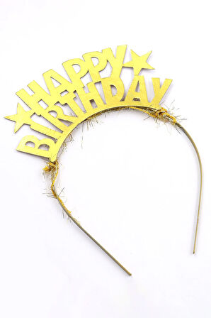 Happy Birthday Baskılı Kupa & Sarı Renk Bubble Mum & Happy Birthday Taç Hediye Seti