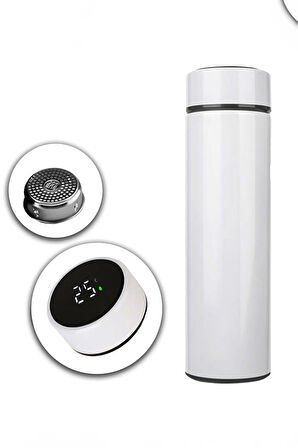 500 ML Beyaz Dereceli Termos & Peştemal & Turuncu Çiçekli Kupa Hediye Seti