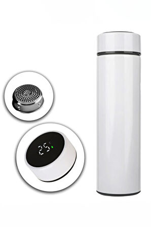 Beyaz Dereceli Termos & Modern Kupa & Beyaz İnstagram Çerçeve & Renkli Yıldız Işık Hediye Seti