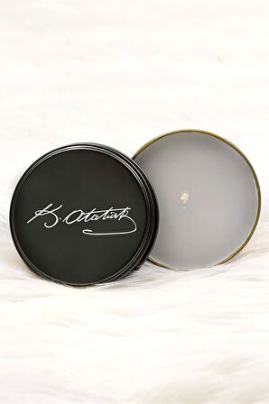 Atatürk İmzalı Fincan & Atatürk Resimli Defter & Atatürk İmzalı Siyah Metal Kutulu Mum Hediye Seti