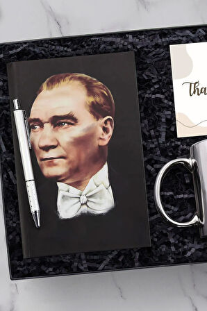 Tükenmez Kalem & Kemal Atatürk Kupa & Kemal Atatürk Resimli Defter Hediye Seti