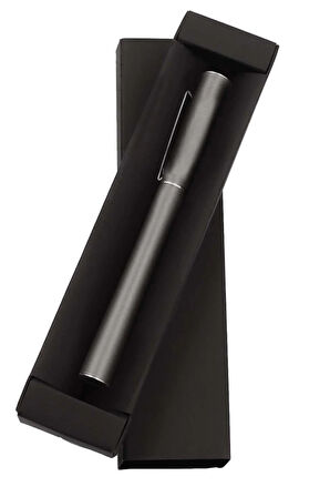 500 ML Deri Çantalı Gri Çelik Termos & Siyah Defter & Gri Renk Roller Kalem Hediye Seti