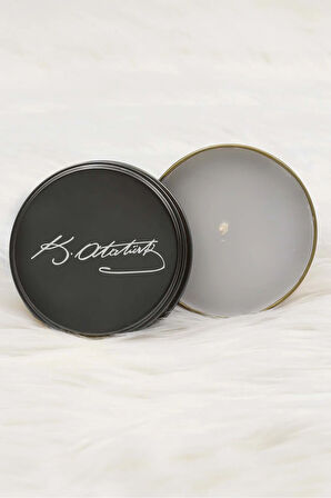 Kemal Atatürk Resimli Defter & Atatürk İmzalı Siyah Metal Kutulu Mum & Beyaz Fincan Hediye Seti