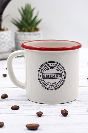 Vintage Kupa & Çilek Kokulu Kırmızı Bardak Mum & Nescafe Classic & Çubuk Tütsü Hediye Seti