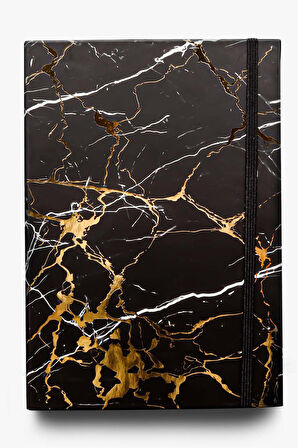 Gold Mermer Desen Defter & Siyah Kupa & Kurabiye Hediye Seti