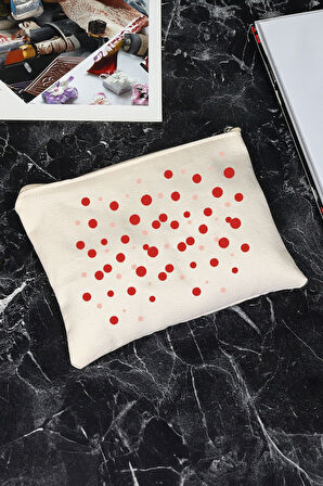 El Çantası & Kırmızı Siyah Renk Puantiyeli Fular & Gümüş Renk Mikail Melek Kolye Hediye Seti