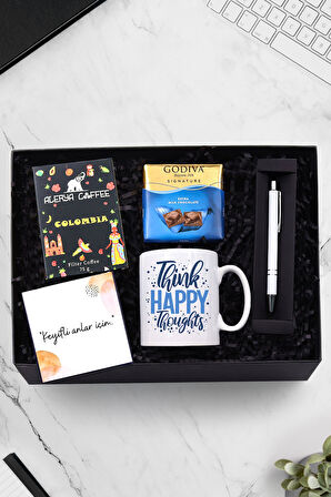 Kupa & Gümüş Renk Detaylı Beyaz Tükenmez Kalem & Colombia Filtre Kahve & Çikolata Hediye Seti