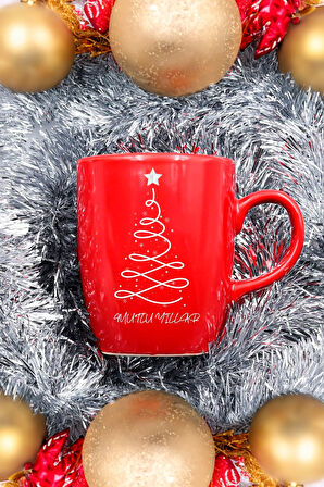 Puantiyeli Fular & Mutlu Yıllar Kupa & Çam Ağacı & Kırmızı Kadın Kartlık Hediye Seti