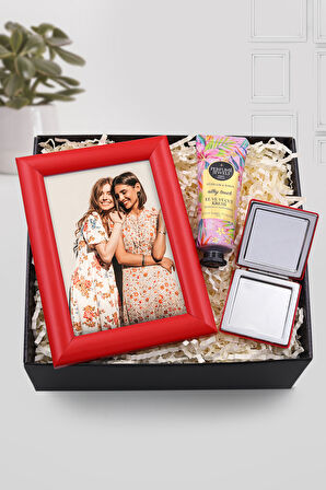 Kırmızı Çerçeve & El Kremi & Kırmızı El Aynası Hediye Seti