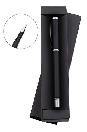 Siyah Mat Roller Kalem & Dikişli Mini Not Defteri & 280 ML Kulplu Siyah Çelik Termos Hediye Seti