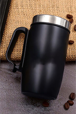 Siyah Mat Roller Kalem & Dikişli Mini Not Defteri & 280 ML Kulplu Siyah Çelik Termos Hediye Seti