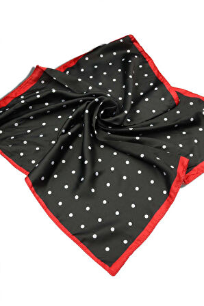 Siyah Çerçeve & Parlak Kırmızı Fincan & Kahve Su Kadehi & Puantiyeli Fular Hediye Seti